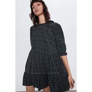 Zara Floral Print Cotton Gauze Dress Lisa Short Sleeve High Neck Swing Trapeze